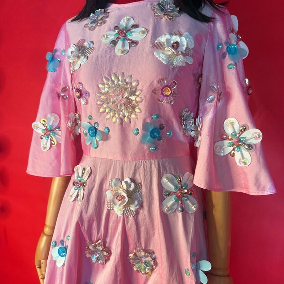 ASOS Embellished Pink Floral Dress – Size 2 US – Hand-Beaded Party Dream - Picture 11 of 12